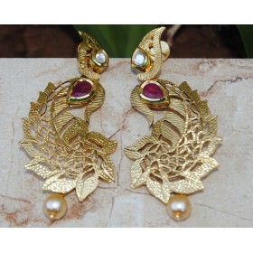  Exquiste Ruby Gold Dangler Earrings